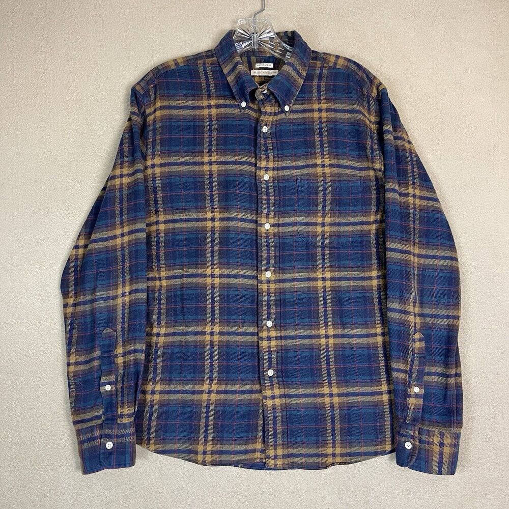 Unionmade Shirt Mens Medium Blue Yellow‎ Plaid Flannel Long Sleeve Pockets Adult